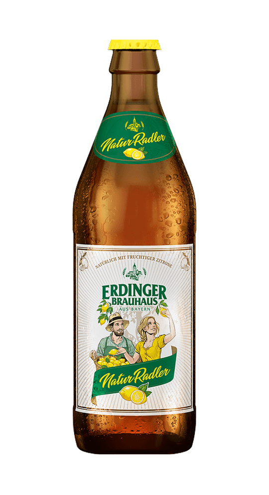 A woman is laughing and holding an ERDINGER Brauhaus Helles in her hand at a folk festival.