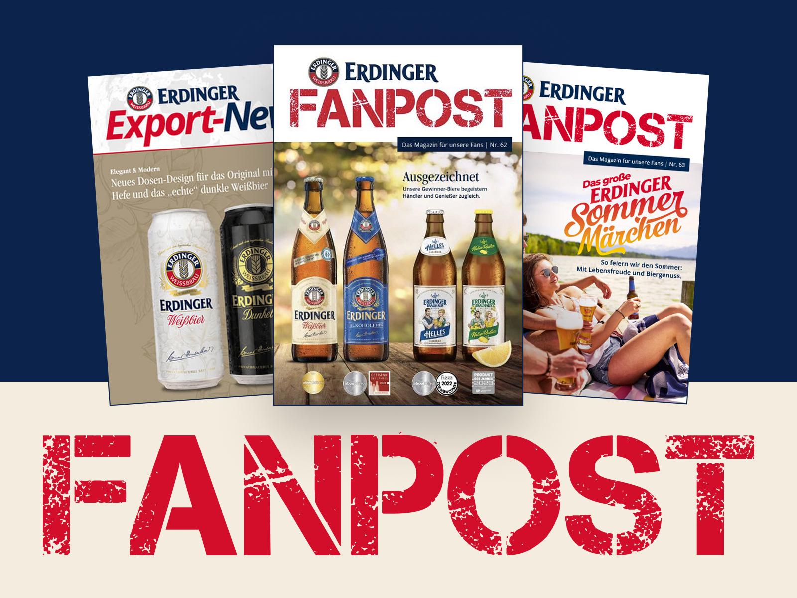 Illustrations of three issues of ERDINGER Fanpost.