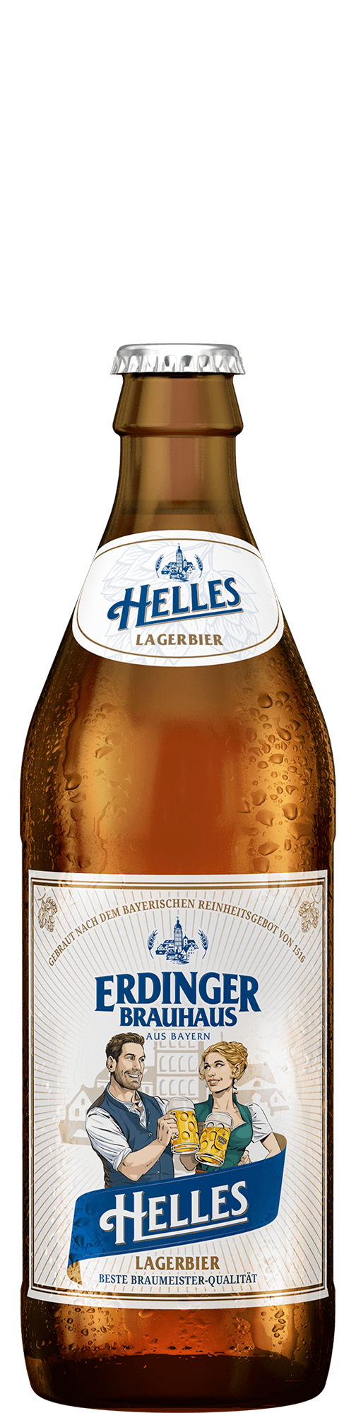 Eine Flasche ERDINGER Brauhaus Helles.