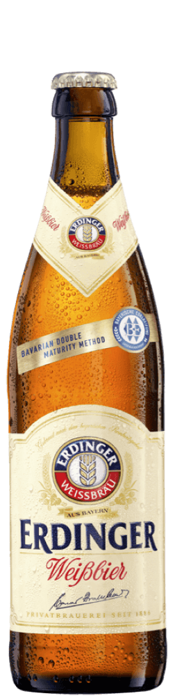 Eine Flasche ERDINGER Weißbier.