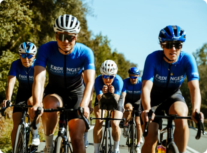 A cycling group during road bike training in Mallorca.